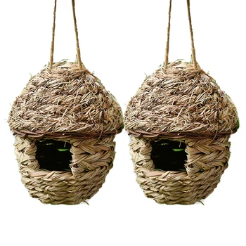 

2Pack Reed Grass Bird Hut ,Cozy Resting Place for Birds,Provides Shelter From Cold Weather,Hand Woven Bird Houses Nest