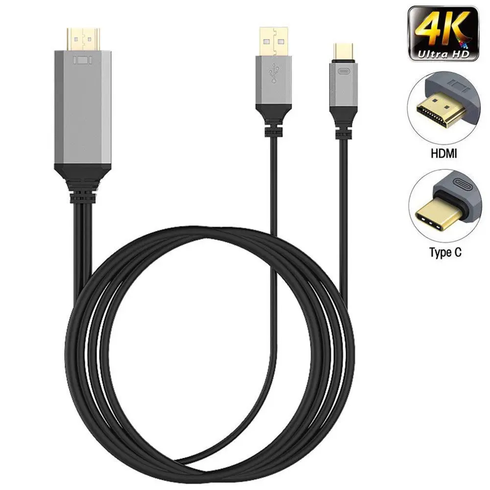 GRAY Basix Тип C к HDMI зарядки HDTV видеокабель, адаптер type-c к HDMI конвертер для Samsung Galaxy S8 S9 huawei P20 Hdmi кабель - Цвет: GRAY
