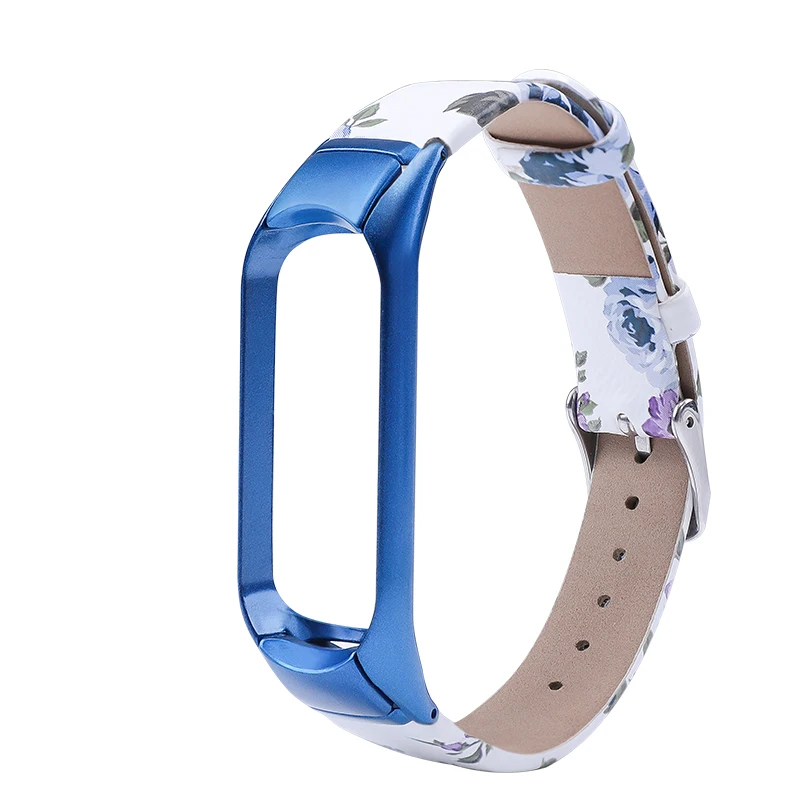 Ремешок из искусственной кожи для mi Band 4, 3, металлический ремешок с цветным цветком mi band 4, чехол из нержавеющей стали, сменные ремни для mi band 3, 4