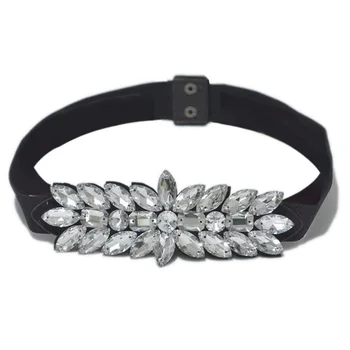 

White Rhinestone Waist Belt For Women Ladies Elastic Waist Band Black Gold Crystal Beading Corset Strap Dress Belt Accessories