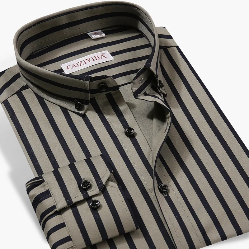 Caiziyijia продукт для рубашки Мужская модная рубашка в полоску с принтом шелковая рубашка 3 цвета хлопок длинный рукав Camisa Social Masculina - Цвет: CZYJ20190805C