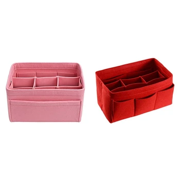 

2 Pcs Felt Storage Bag Cosmetics Home Small Items Supplies Organizer or Folding Storage Box , Red & Pink