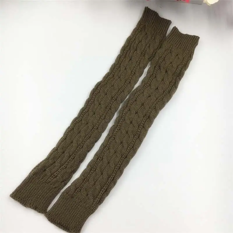 Khaki Перчатки без пальцев милые длинные 50 см руки зимние вязаные налокотники рукавицы наручные руки грелка - Цвет: Khaki