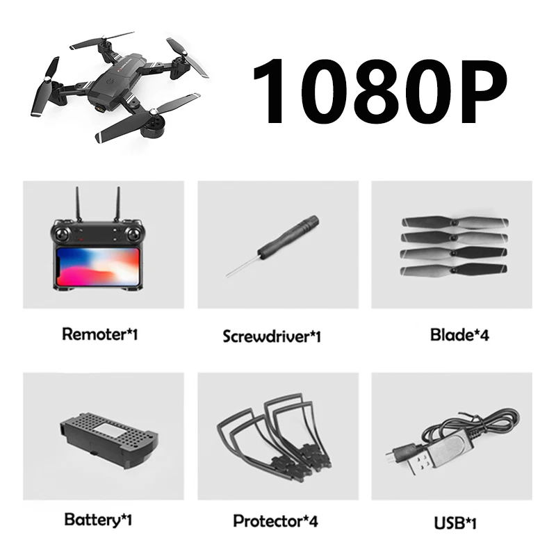 Global Drone FPV 4K Дроны с камерой HD широкоугольный Радиоуправляемый вертолет Дрон Квадрокоптер WiFi Квадрокоптер VS E520 SG901 - Цвет: BK 1080P