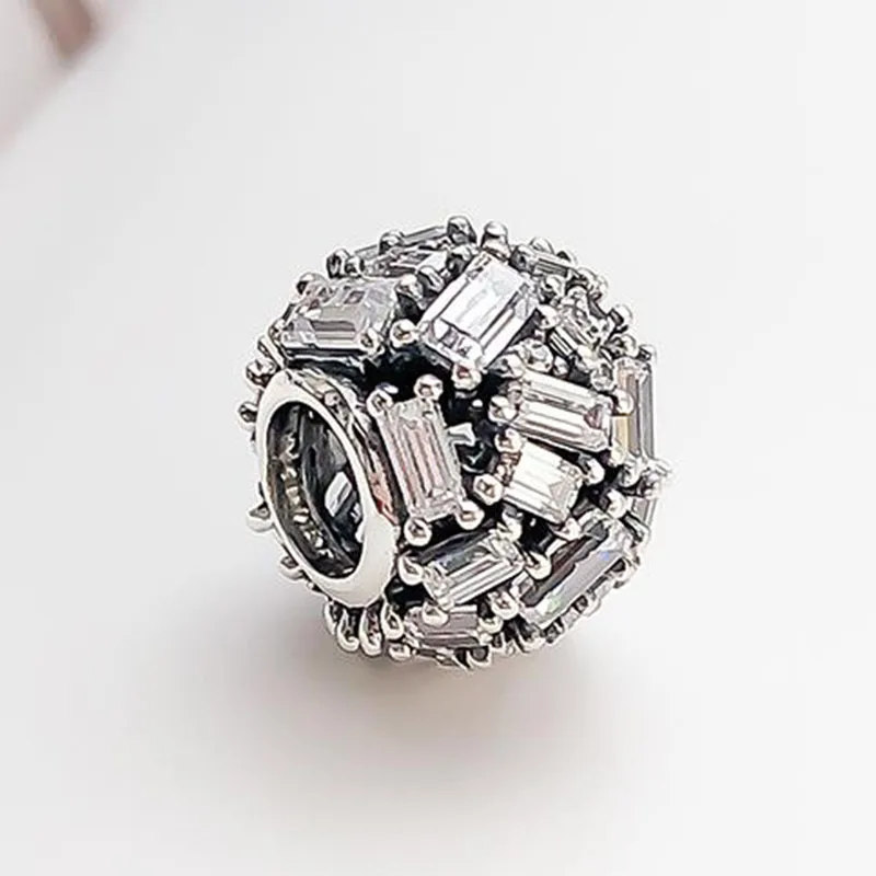 

100% 925 Sterling Silver Bead Elegant Ice Crystal Round Beads Fit Pandora Women Bracelet & Necklace Diy Jewelry