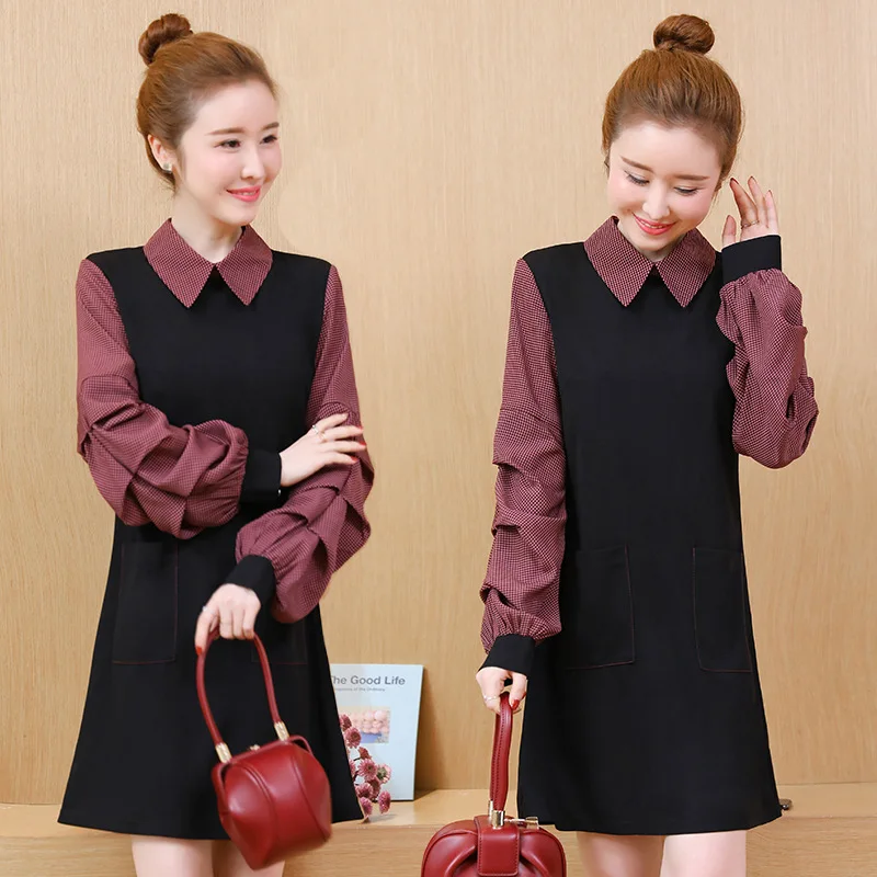 

Large Size Dress 2019 Spring Slimming Joint by Age Fat Mm Mock Two-Piece Mid-length Dress