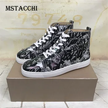 

MStacchi Genuine Leather Man Vulcanized Shoes Fashion Hand-painted Graffiti High-Top Cross-tied Wearproof Men Casual Shoes 2020