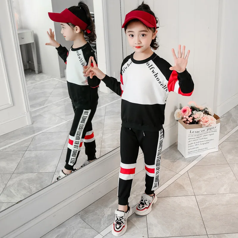 

Girls Joint Set Autumn 2019 New Style Girls' Shirt Spring Big Boy Two Piece Set Sports Childrenswear