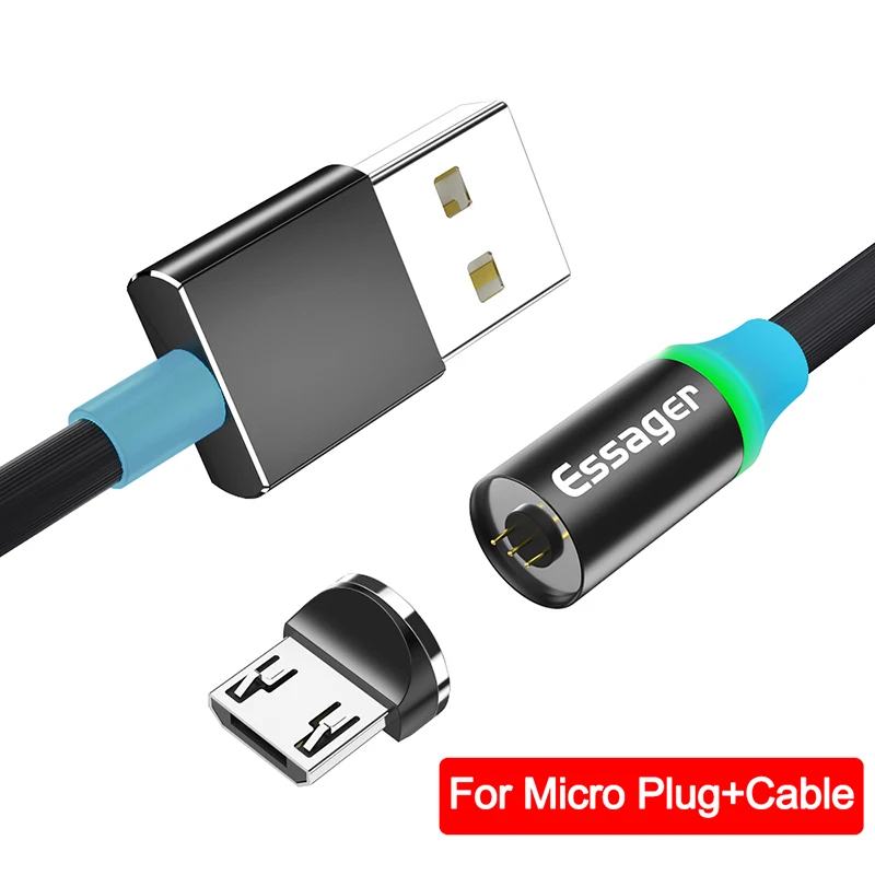 Black Micro Cable Магнитный usb-кабель Essager для iPhone Магнитный зарядный шнур type C mi cro usb-кабель для Xiaomi mi 9 8 samsung S10 S9 S8 S7 - Цвет: Black Micro Cable