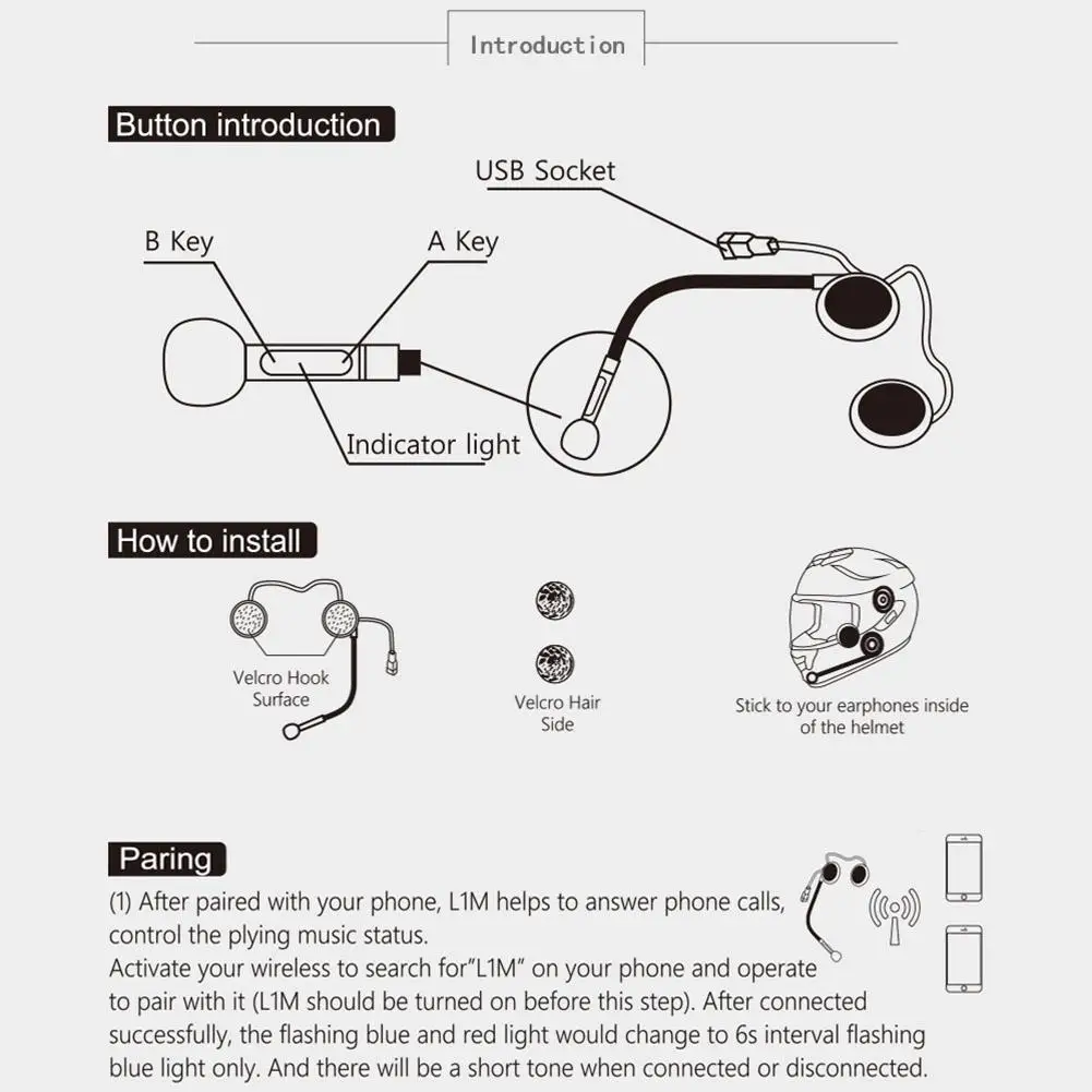 Intercomunicador moto l1m ultra-fino, para capacete de