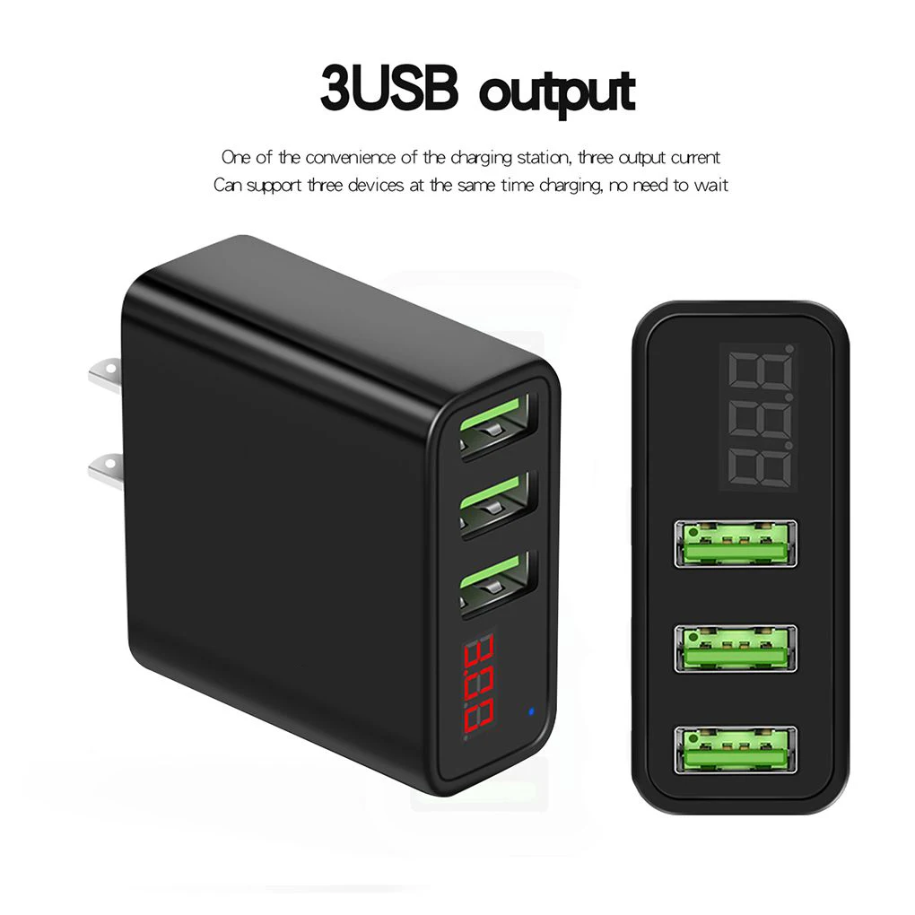Зарядное устройство USB для телефона с цифровым дисплеем, универсальное настенное зарядное устройство для мобильного телефона с 3 портами, штепсельная вилка европейского стандарта, умное многопортовое зарядное устройство