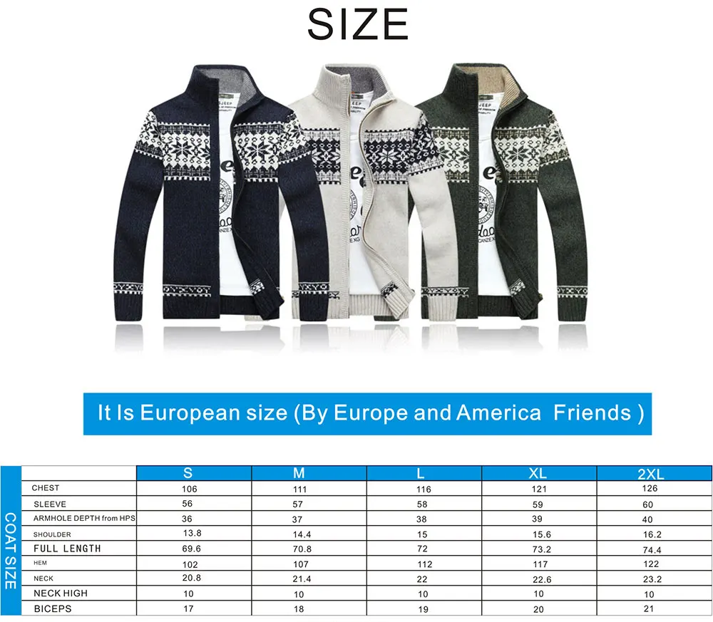 Winter Thick Men's Knitted Sweater Coat Off White Long Sleeve Cardigan Fleece Full Zip Male Causal Plus Size Clothing for Autumn - Image 3