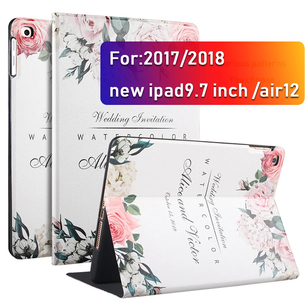 Новый противоударный милый чехол с рисунком для планшетов 2017 2018 Новый ipad9.7 дюймов air12 цветочный дизайн чехол нескользящий стоячий