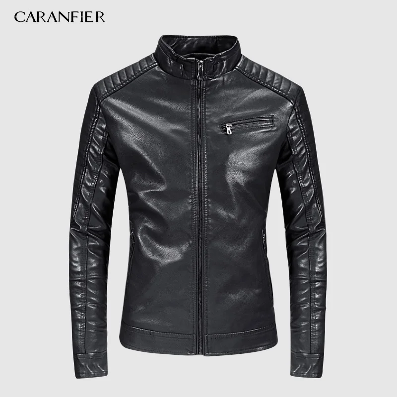 Мужские кожаные куртки CARANFIER зимнее пальто для мужчин бархатная верхняя одежда