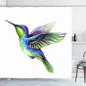 

Shower Curtain Set with Hooks 72x72 Inches Painted Hummingbird Watercolor Hand Cute Drawing Flying Dynamic Wing Nature Design