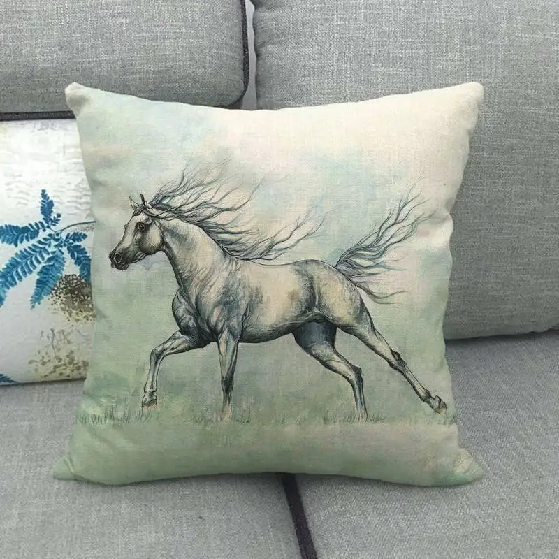 5 45cm*45cm watercolor horse head design linen/cotton throw pillow covers couch cushion cover home decor pillow - Цвет: 5