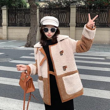 

Cardigan Coat Female Patchwork Thick Faux Fur Women Coats And Jackets Winter 2019 Autumn Woolen Blends Casual Ladies Cardigans
