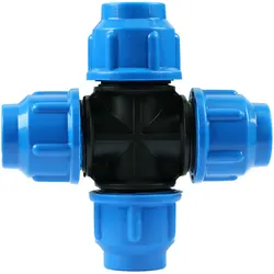 20mm - 63mm Plastic Polypropylene Irrigation Fitting Cross Type Blue Black Caps Adapter 4 Ways Connector for PE Pipe