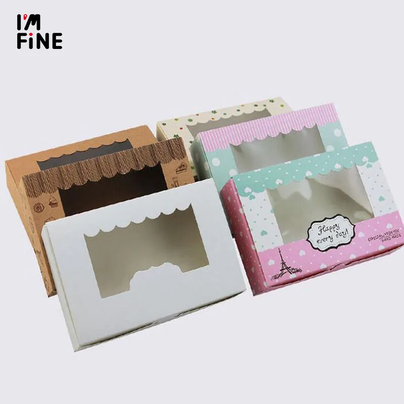

20Pcs Paper Gift Box With Window Wedding Kraft Paper Cake box Food Packaging Candy Cookies Cupcake packaging box window cake box