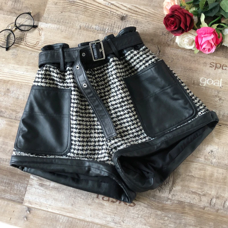 Brand New Design Vrouwen Hoogbouw Lederen Broek Herfst Winter Hoge Kwaliteit Echt Leder Brede-Been Korte broek B472 Brand New Design Vrouwen Hoogbouw Lederen Broek Herfst Winter Hoge Kwaliteit Echt Leder Brede-Been Korte broek B472