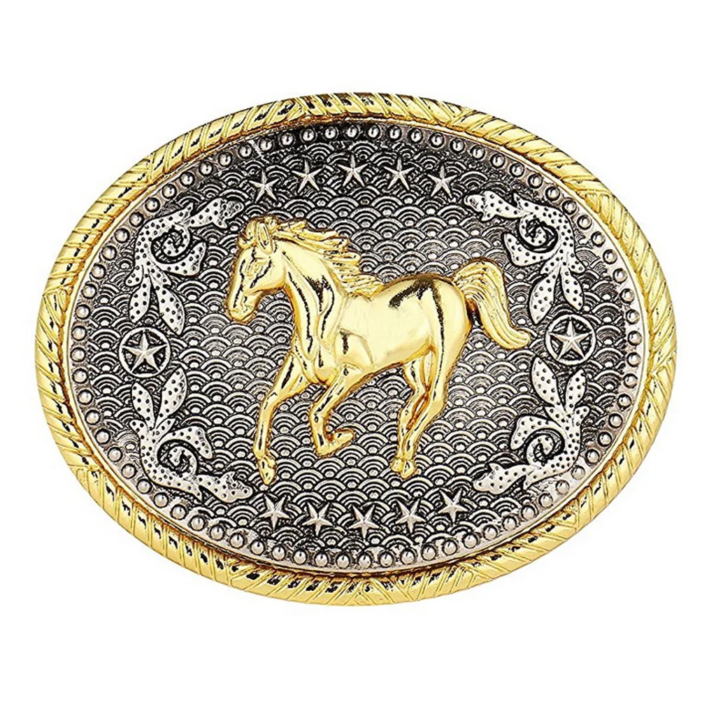 Rodeo Oval Floral Animal Horse Racing Belt Buckle Men Western Cowboy Buckle