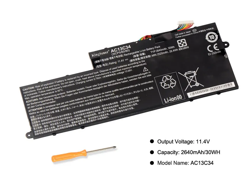 Kingsener-bateria para Computador Portátil Nova Ac13c34 Acer Aspire V5122p Tamanhos de 20x11.4 2640 v Mah 30wh Baterias p/ laptop - Imagem 2