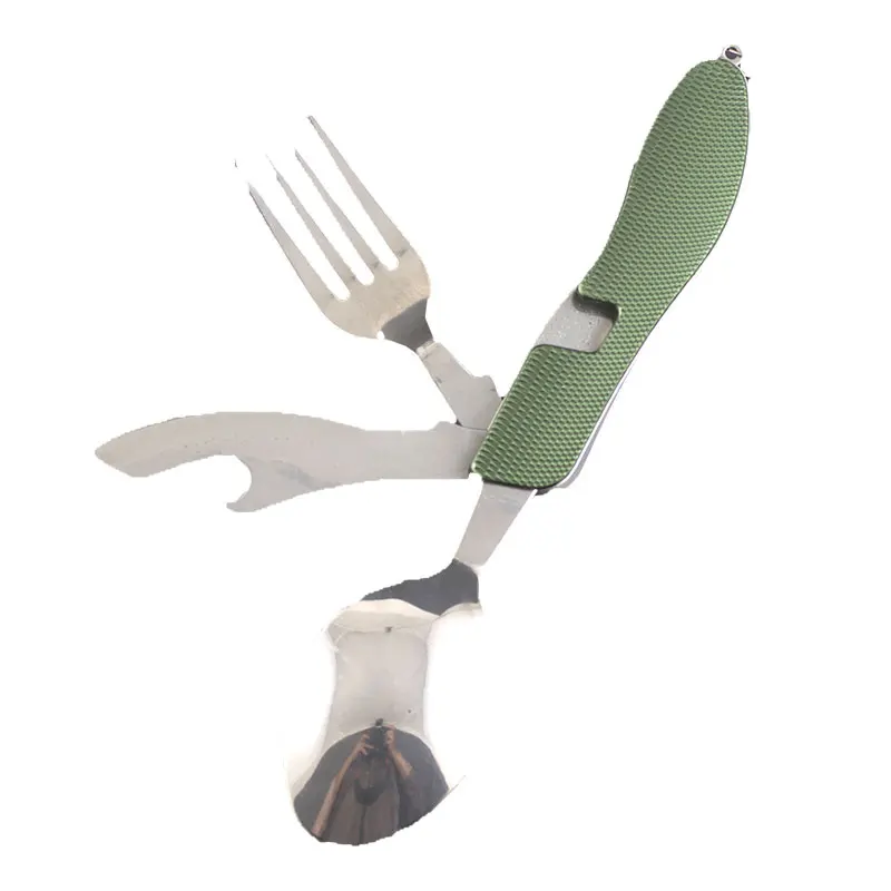 Outdoor Folding Tableware Stainless Steel Pocket Knife Fork Spoon Bottle Opener Camping Picnic Tool Set