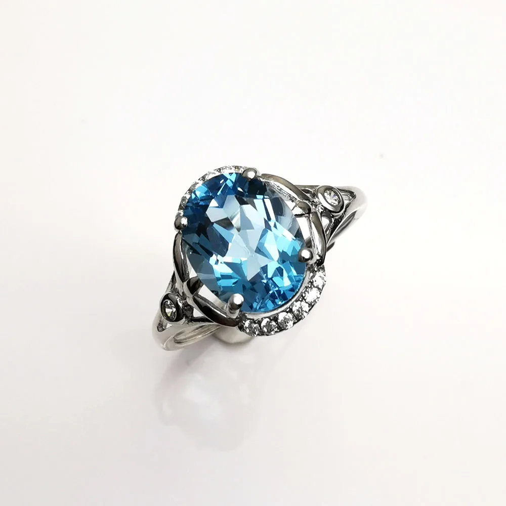 Natural Blue Topaz Solitaire 925 Sterling Silver adjustable Ring for Women Ring Silver 925 Gemstones Jewelry Christmas gift