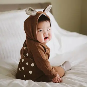 

2019 New Newborn Baby Boy Girl Romper Infant Deer 3D Ear Hooded Romper Zipper Jumpsuit Clothes Spring Autumn Outfit 0-18M