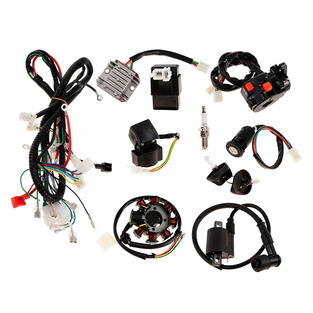1 set Wiring Harness Loom CDI Ignition Coil Spark Plug Rectifier Key Switch Kit for 150cc 250cc ATV Dirt Bike Magneto Stator
