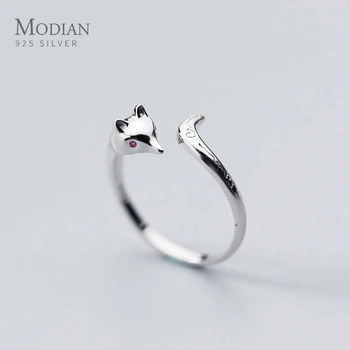 

Modian Hot Sale Cute Animal Finger Ring for Women Little Fox Face Open Adjustable Sterling Silver 925 Ring Fashion Fine Jewelry