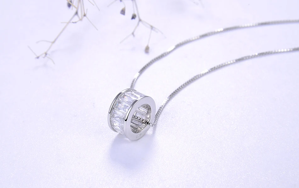 ORSA JEWELS цельное 925 круглое ожерелье с подвеской для женщин из стерлингового серебра АААА Циркон скользящая Подвеска Модные праздничные ювелирные изделия SN178