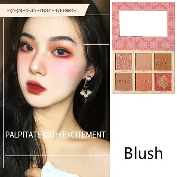 

6-color Blush Repairing High-gloss Three-dimensional Plate Apricot Milk Tea Plum Fine Flash Blush Brighten Skin Tone Eye Shadow
