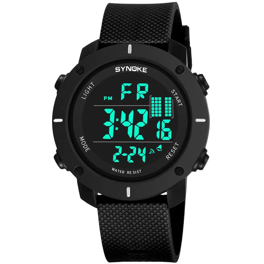 SYNOKE, мужские спортивные цифровые часы, светодиодный водостойкий хронограф, будильник, мужские цифровые часы, мужские наручные часы - Цвет: Black 9658