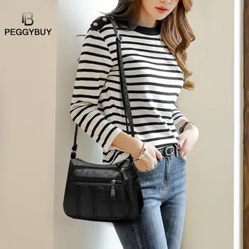 

Ladies Casual Wild Large Capacity Shoulder Bag PU Female Casual Shopping Handbag Pure Color Multi-Pocket Shoulder Handbag