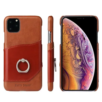 

Luxury genuine leather case for iPhone 11 Pro Max with Card Slot finger ring slim back cover iPhone 6s 7 8 Plus X XS Max XR case
