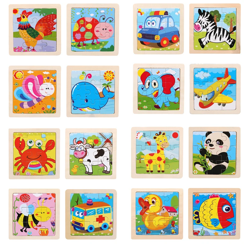 

Puzzle Jigsaw for Children Mini Wood Puzzle Size 11*11CM Kids Toy Wooden 3D Baby Cartoon Animal/Traffic Puzzles Educational Toy