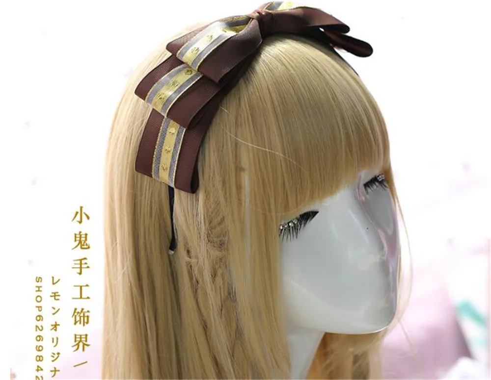 Готическая японская Лолита коричневый головной убор Kawaii принцесса шпилька для волос с бантом жемчужная цепь украшения обруч для волос аксессуары B469