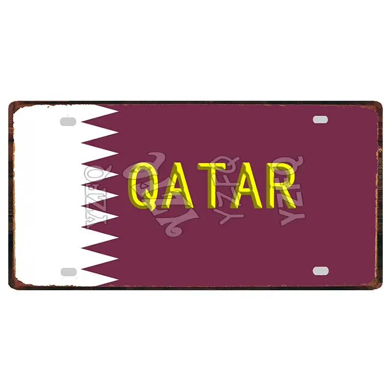 【YZFQ 】Qatar Oman Egypt Croatia Malta Flag Metal Signs Souvenir Decorative Wall Art Restaurant Shop Home Decor 30X15CM DC-1321A