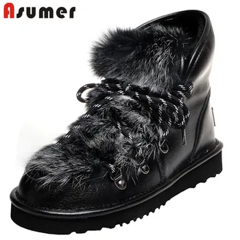 

ASUMER 2020 new arrival winter warm wool snow boots female round toe comfortable flat shoes top quality ankle boots women