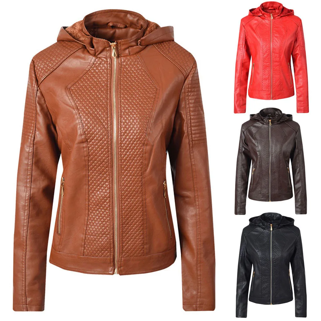 Женская кожаная куртка плюс бархатная курка женская куртка на молнии длинный рукав карман теплая куртка#3