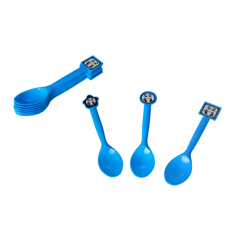 Spoon-10Pcs Панда тема Дети День рождения принадлежности бамбуковые Бумажные Соломенные тарелки чашки баннер Торт Топперы одноразовые посуда мальчик ребенок душ - Цвет: Spoon-10Pcs