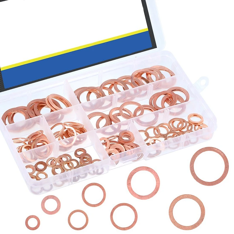 

Professional Assorted Copper Washer Gasket Set Metric Flat Ring Copper Sealing Washers Assortment Set-8 Sizes Of M6 M8 M10 M12 M
