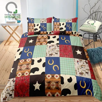 

BOMCOM Digital Printing Bedding Set West Cowboy Pattern Paisley Horseshoe Star Duvet Cover 100% Microfiber