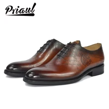 Oxford Sepatu Pria Kulit Dress 100% Kulit Asli Pernikahan Kantor Fashion Mewah Buatan Tangan Pesta Kustom Merek Sepatu Pria(China)
