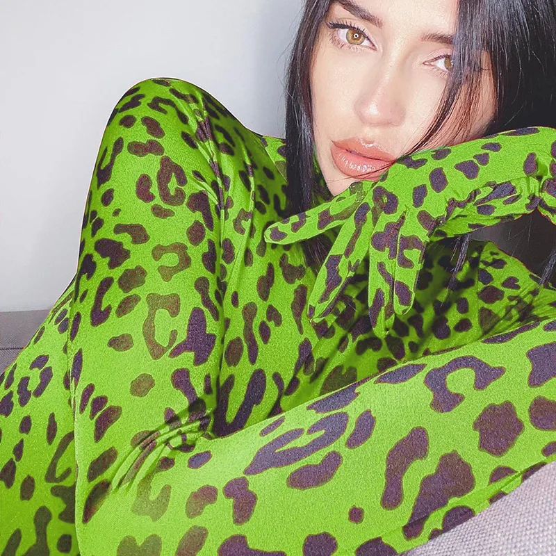 BKLD-body de cuello alto con estampado de leopardo para mujer, mono de manga larga con guantes, Bodycon, ropa para discoteca de otoño, 2019