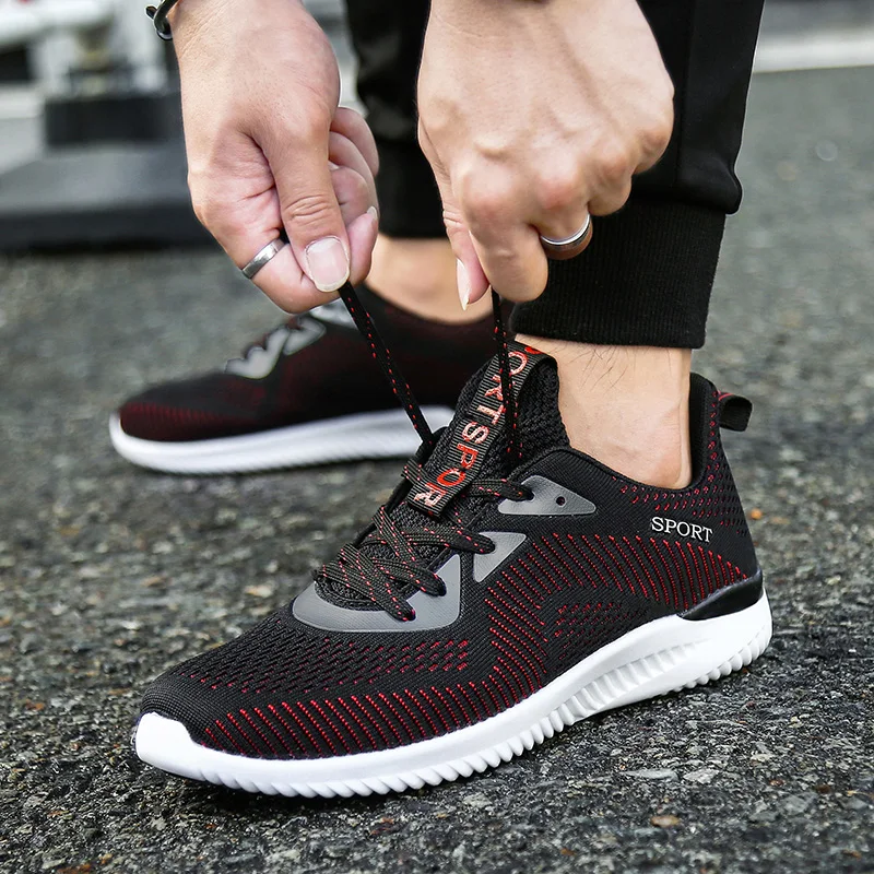 Открытый Мужская сетчатая повседневная обувь кроссовки Flyknit мужские Прогулочные кроссовки удобные мужские кроссовки большой размер 46 для отдыха дышащие