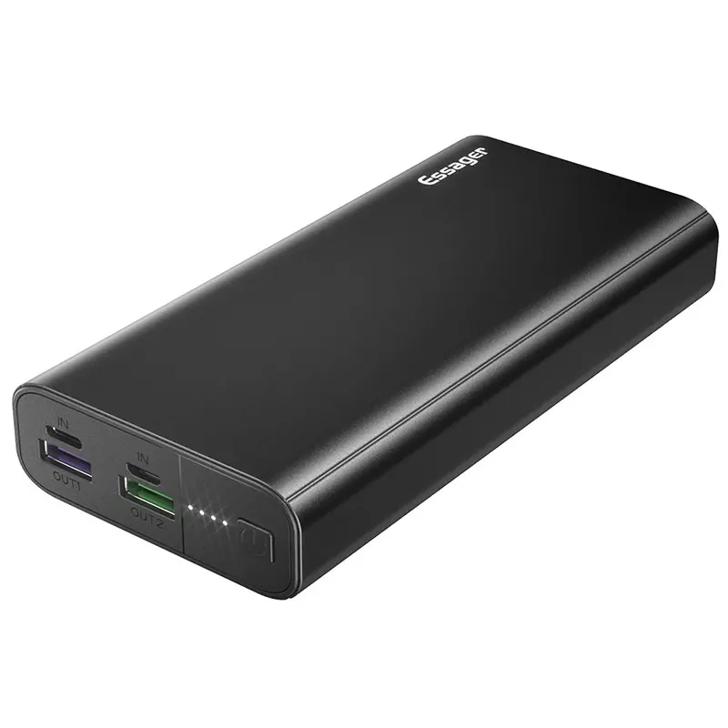 Essager 20000 мАч Внешний аккумулятор USB C PD Быстрая зарядка 3,0 5A внешний аккумулятор для Xiaomi iPhone 20000 мАч портативное Внешнее зарядное устройство - Цвет: Black