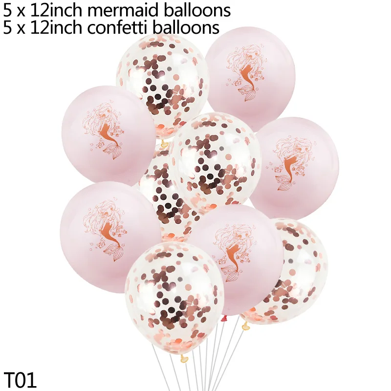 T01 mermaid balloon 10 шт. тема Русалка воздушный шар надувной воздушные гелиевые конфетти латексный шар Русалка День Рождения украшения маленькая Русалка Вечерние - Цвет: T01 mermaid balloon