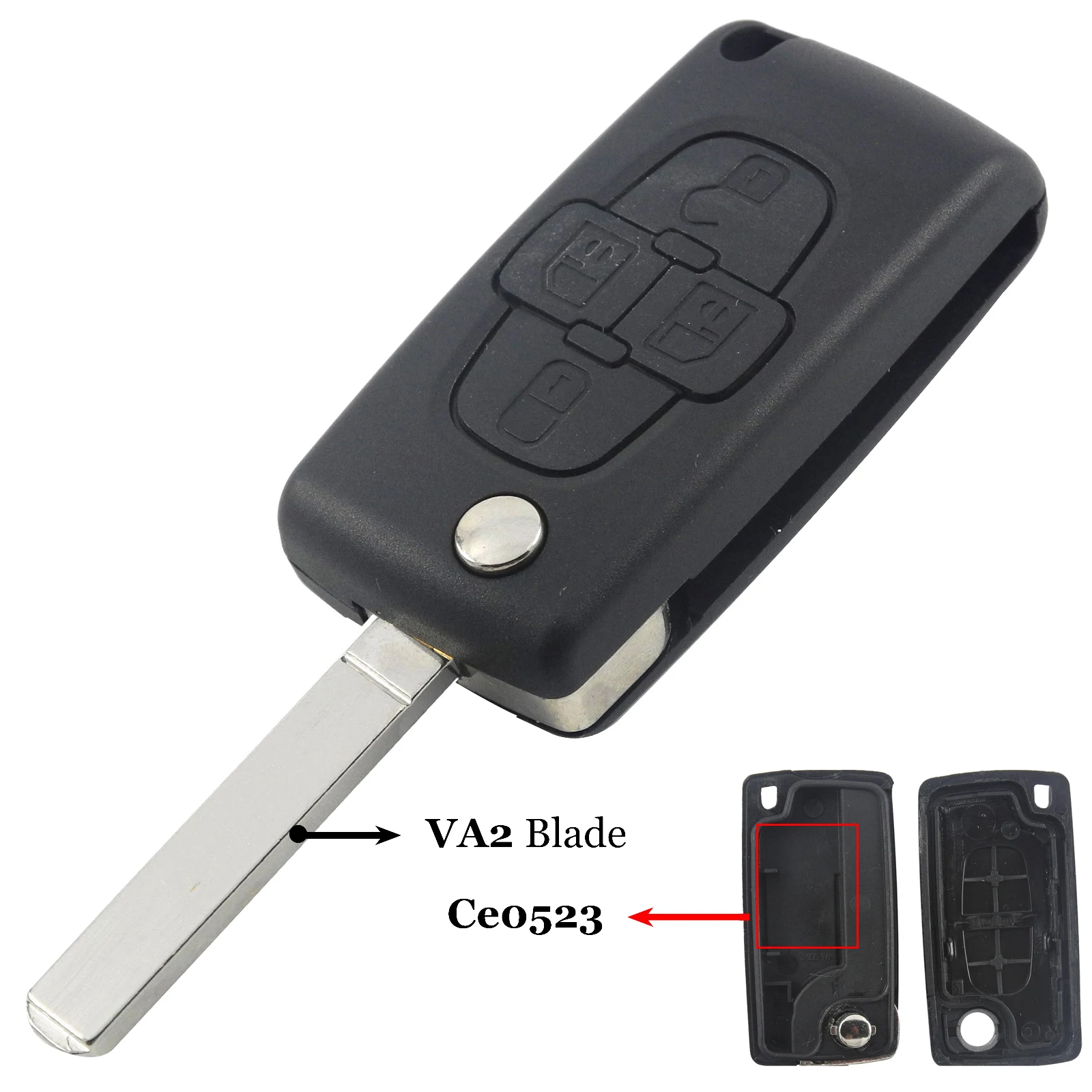 Jingyuqin 4-Button Flip Folding Remote Key Fob Case with Uncut Blade and Groove